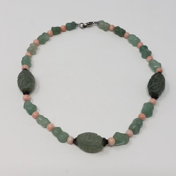 Carved Aventurine Rose Quartz Beaded Necklace - Picture 3 of 5